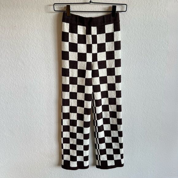 BELLE THE LABEL Carob Brown Knit Checkerboard High Rise Trousers Pants Womens XS - Picture 3 of 7